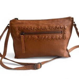Day & Mood Sting Crossbody Bag in Cognac Leather Woven Leather Detail Like  New